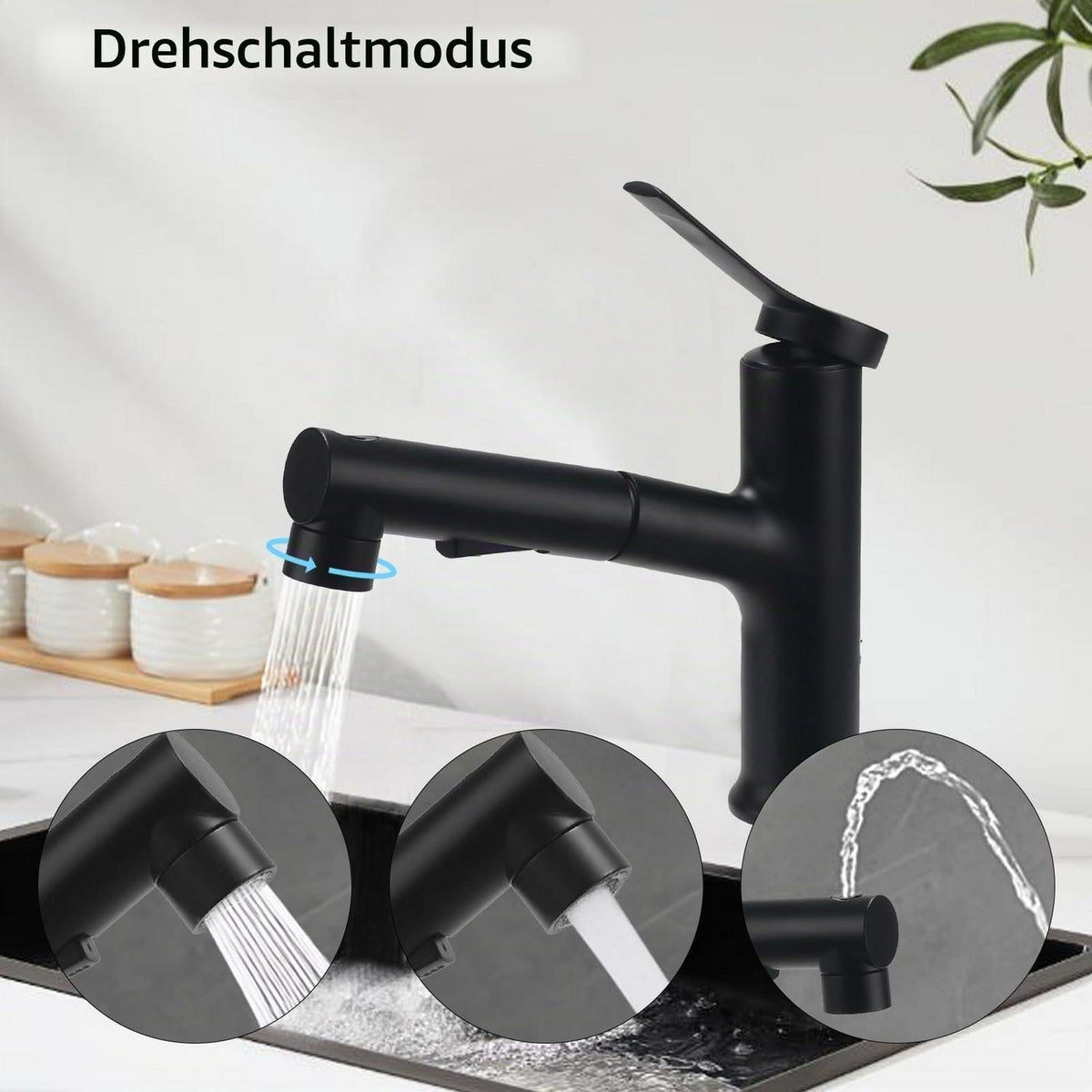 Waschtischarmatur Schwarz Ausziehbar mit Brause | Einfache Installation