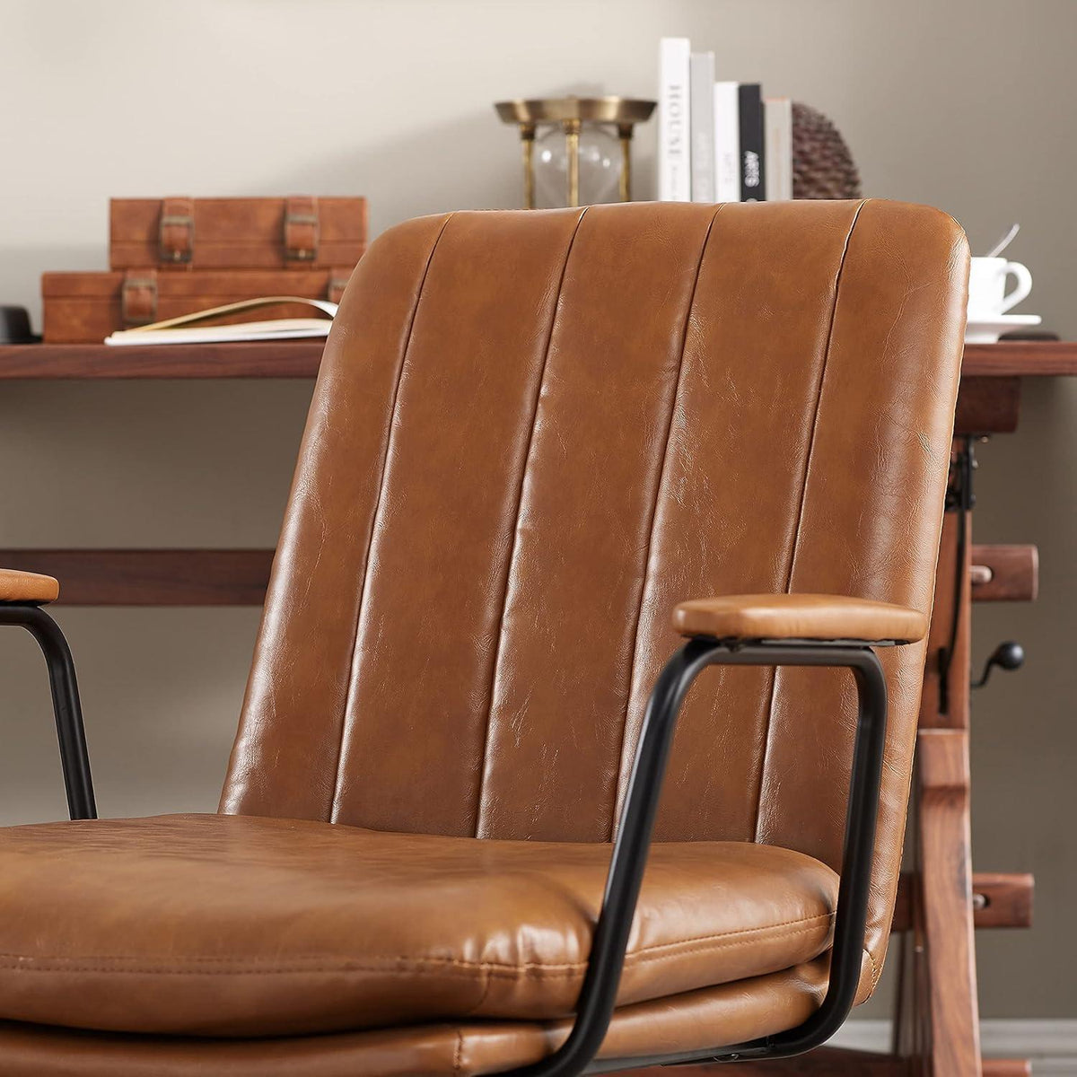 Zouron Braun Bürostuhl – Mid Century Modern Drehstuhl mit Holzbeinen