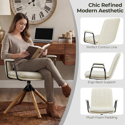 Beiger Mid Century Drehstuhl mit Eichenholzbeinen