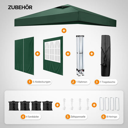 Faltpavillon 3x3m – Wasserdicht & Höhenverstellbar mit Zubehör