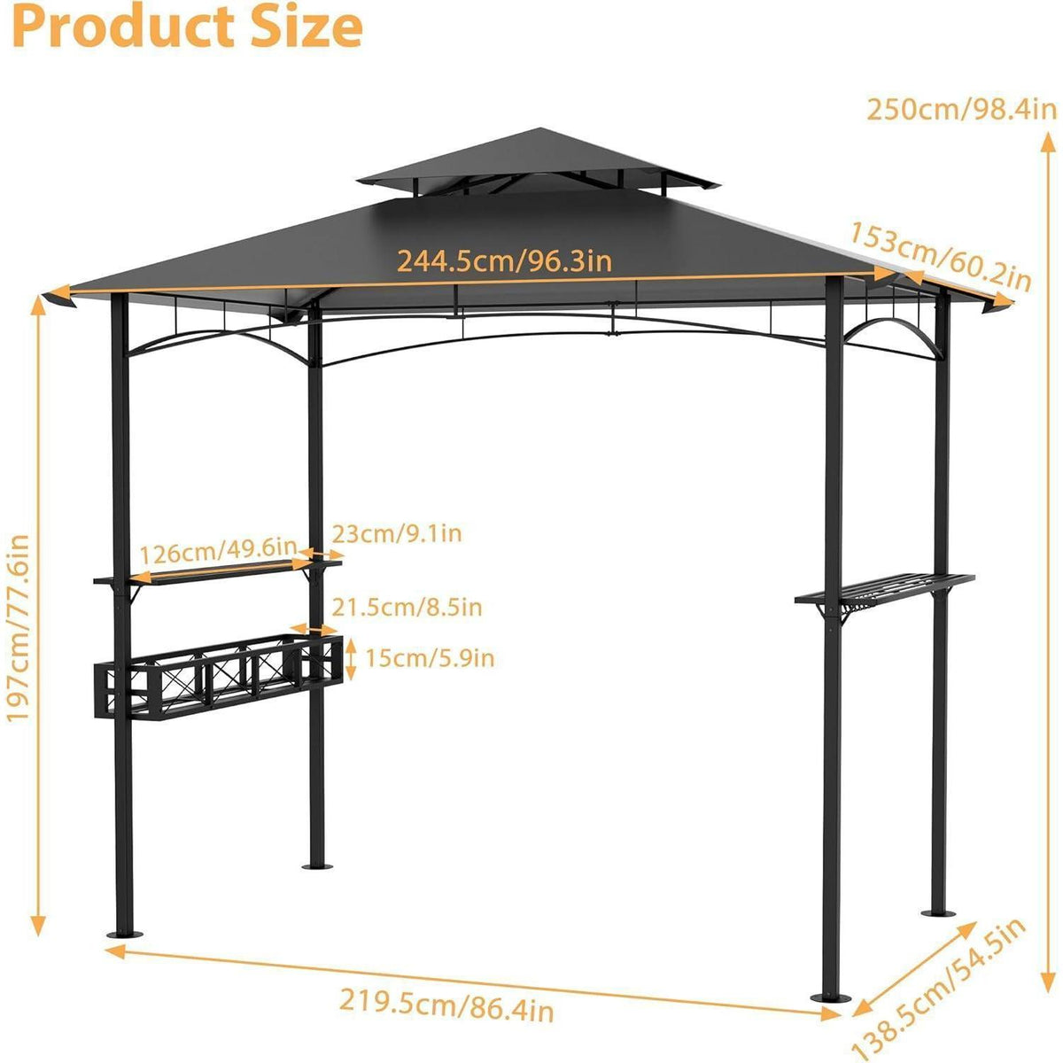 Grillpavillon 244x138 cm mit Bartresen & UV-Schutz – Grau