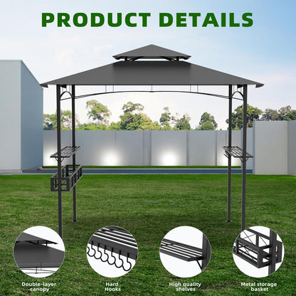 Grillpavillon 244x138 cm mit Bartresen & UV-Schutz – Grau