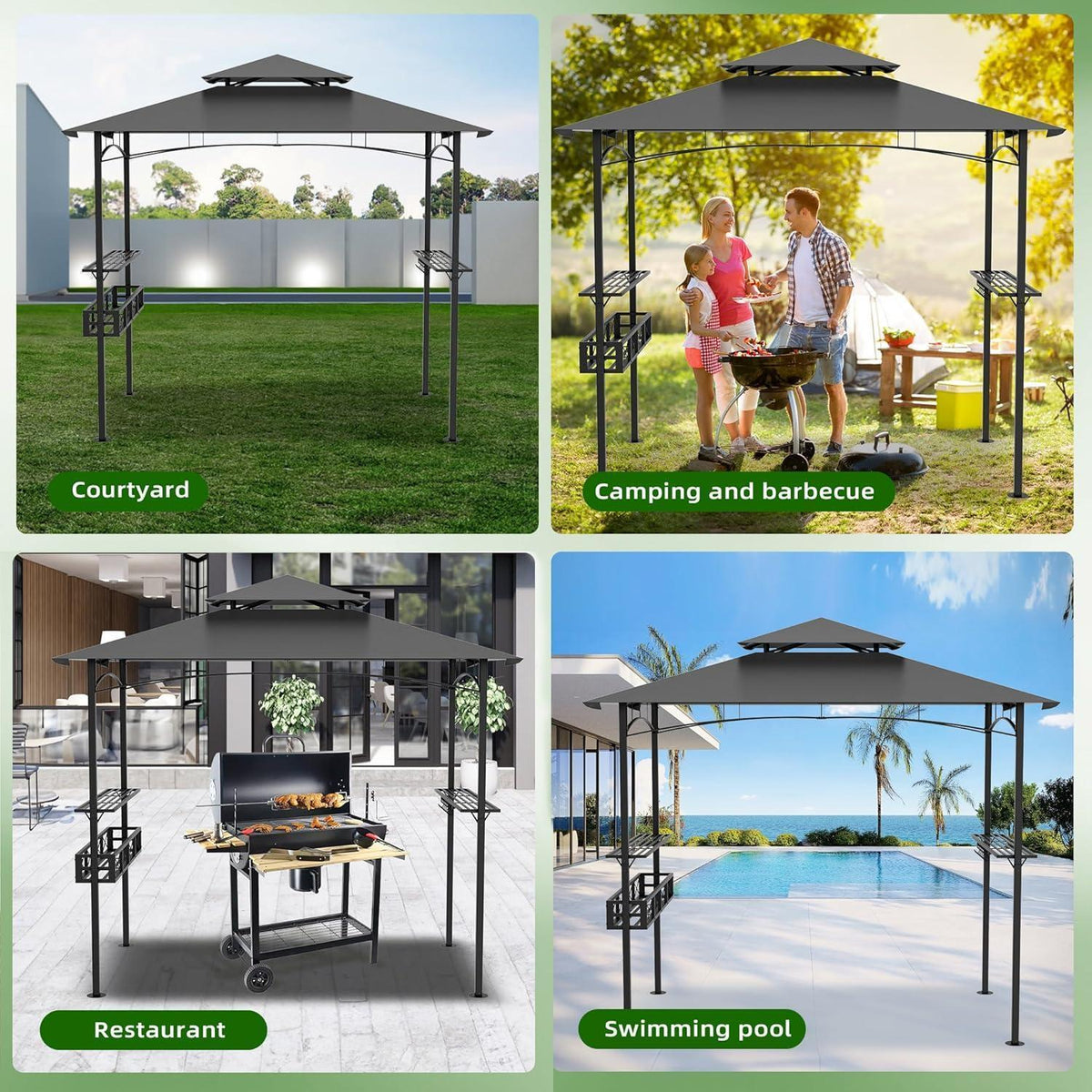 Grillpavillon 244x138 cm mit Bartresen & UV-Schutz – Grau
