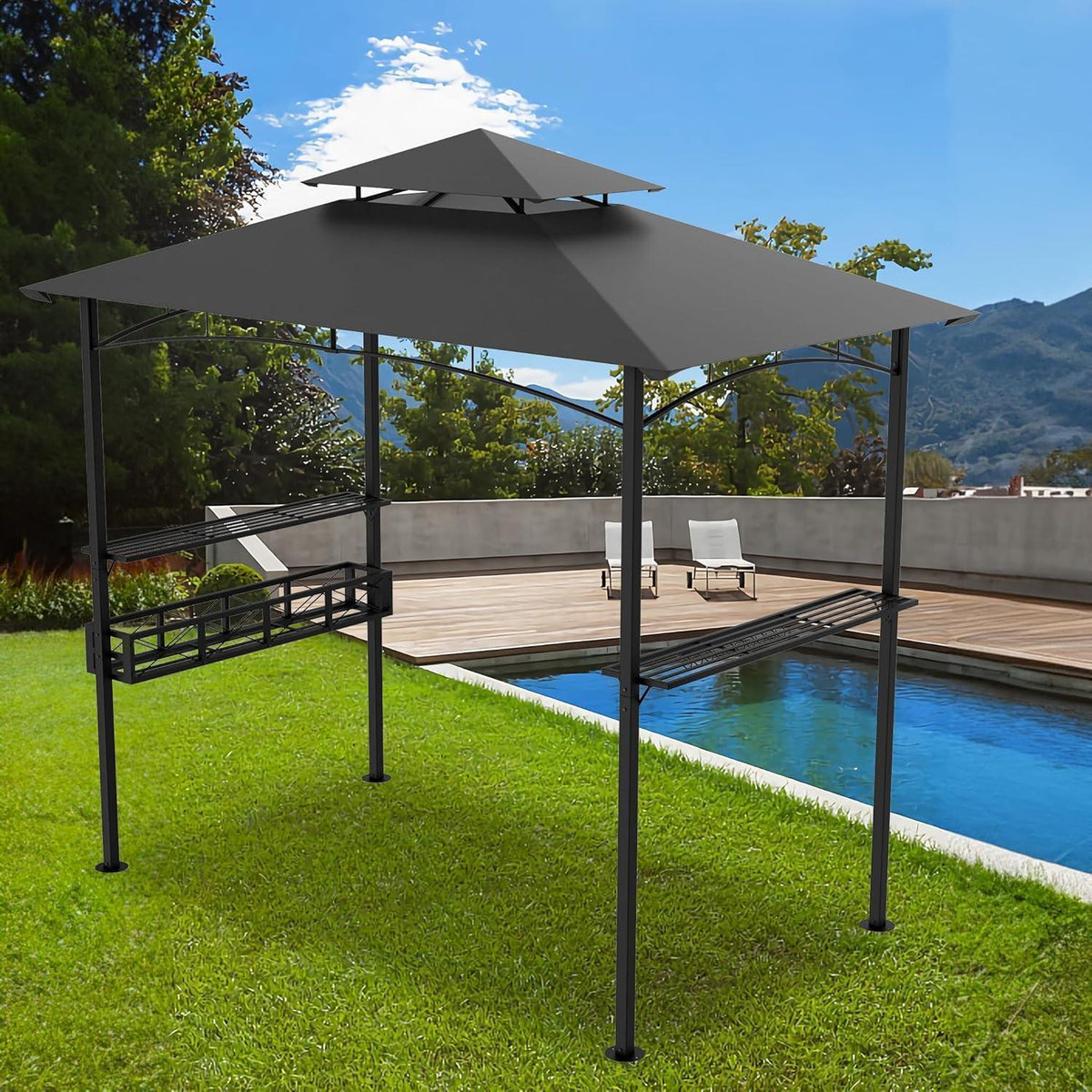Grillpavillon 244x138 cm mit Bartresen & UV-Schutz – Grau