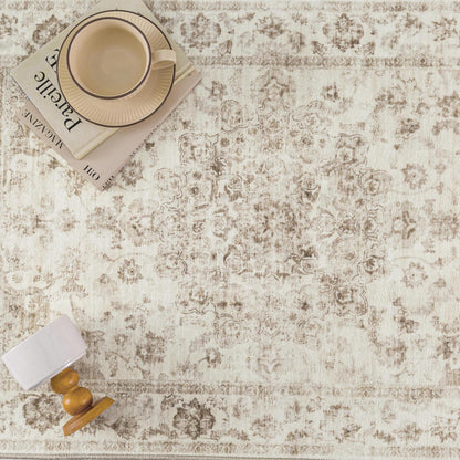 Vintage Teppich Beige 160x230cm - Waschbarer Wohnzimmerteppich