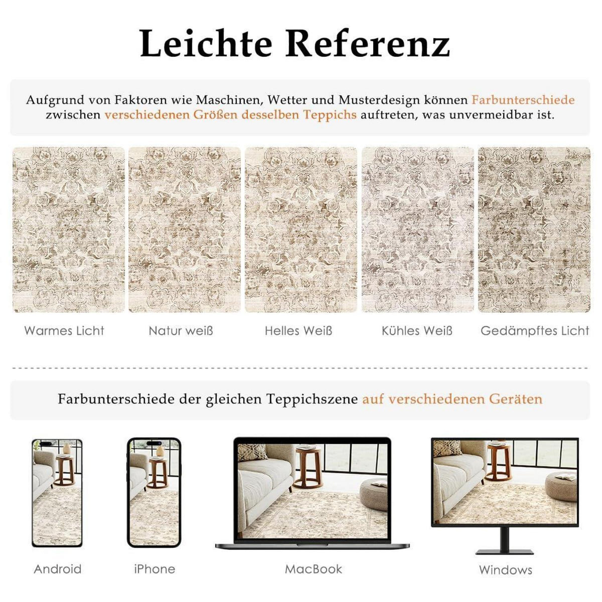 Runder Vintage Teppich Beige 120cm – Waschbar & Rutschfest