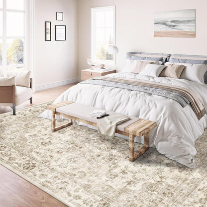 Vintage Teppich 200x300cm Beige – Waschbarer Wohnzimmerteppich