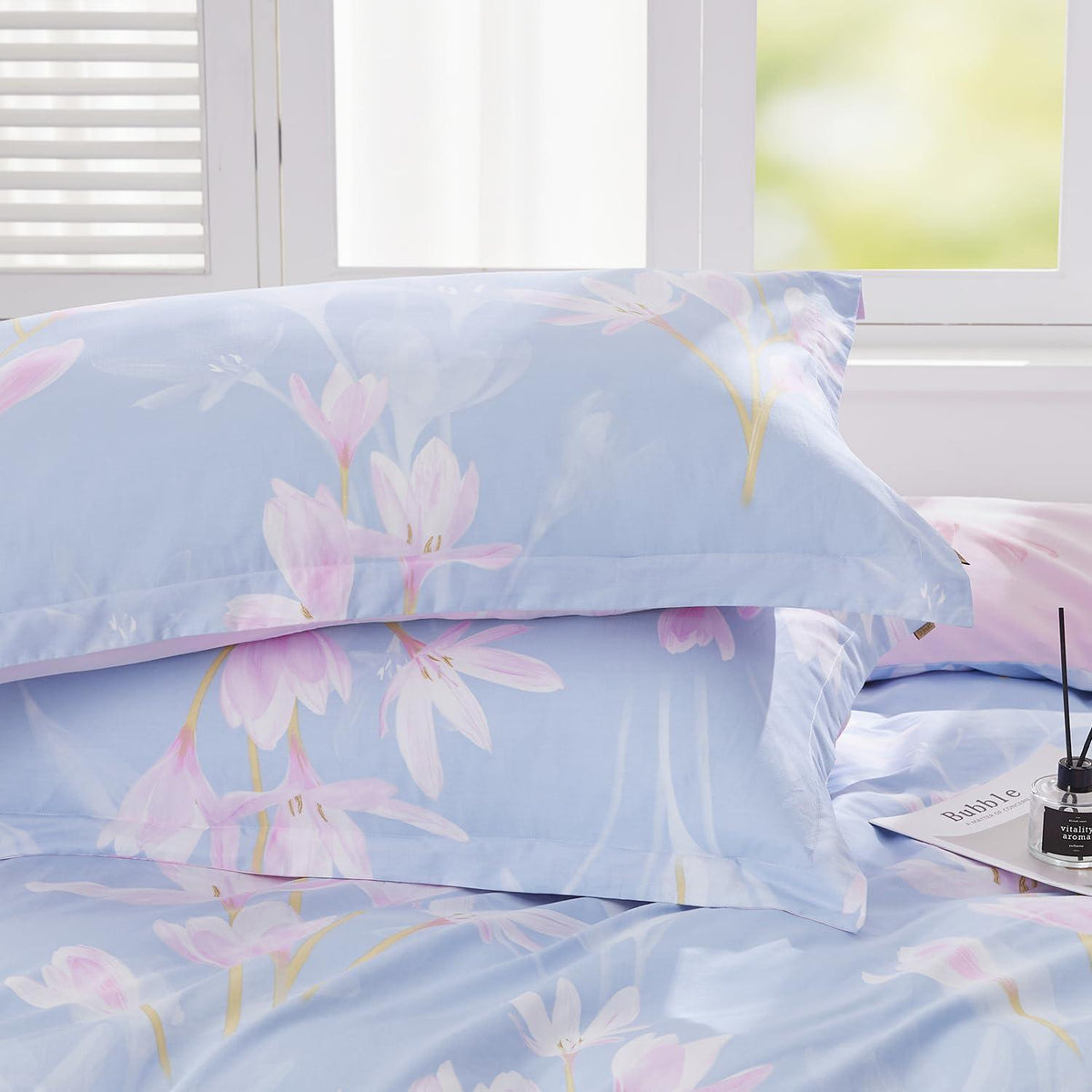 3tlg. Bettwäsche-Set 200x220 cm Lila mit Blumen