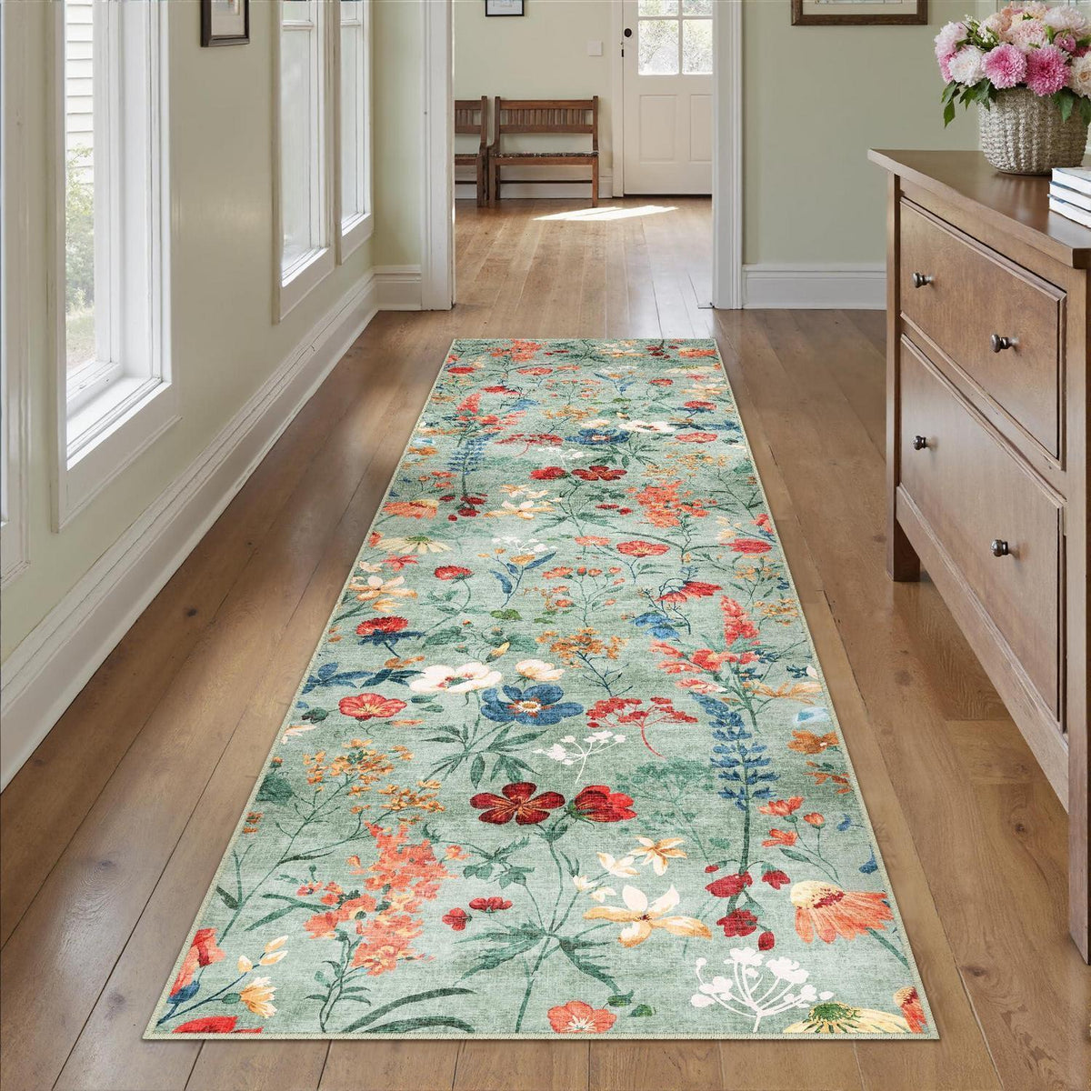 Grüner Läufer Teppich 60x240cm – Waschbar & Rutschfest