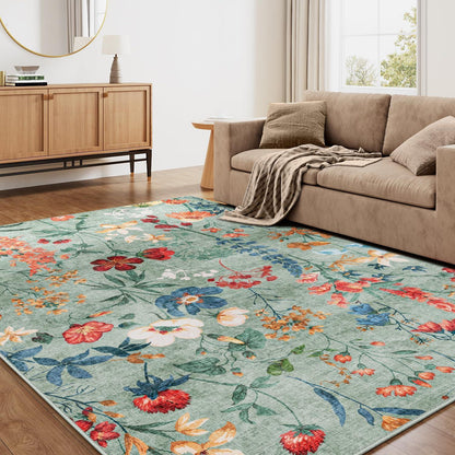 Grüner Wohnzimmerteppich 160x230cm – Waschbarer, Flauschiger Teppich