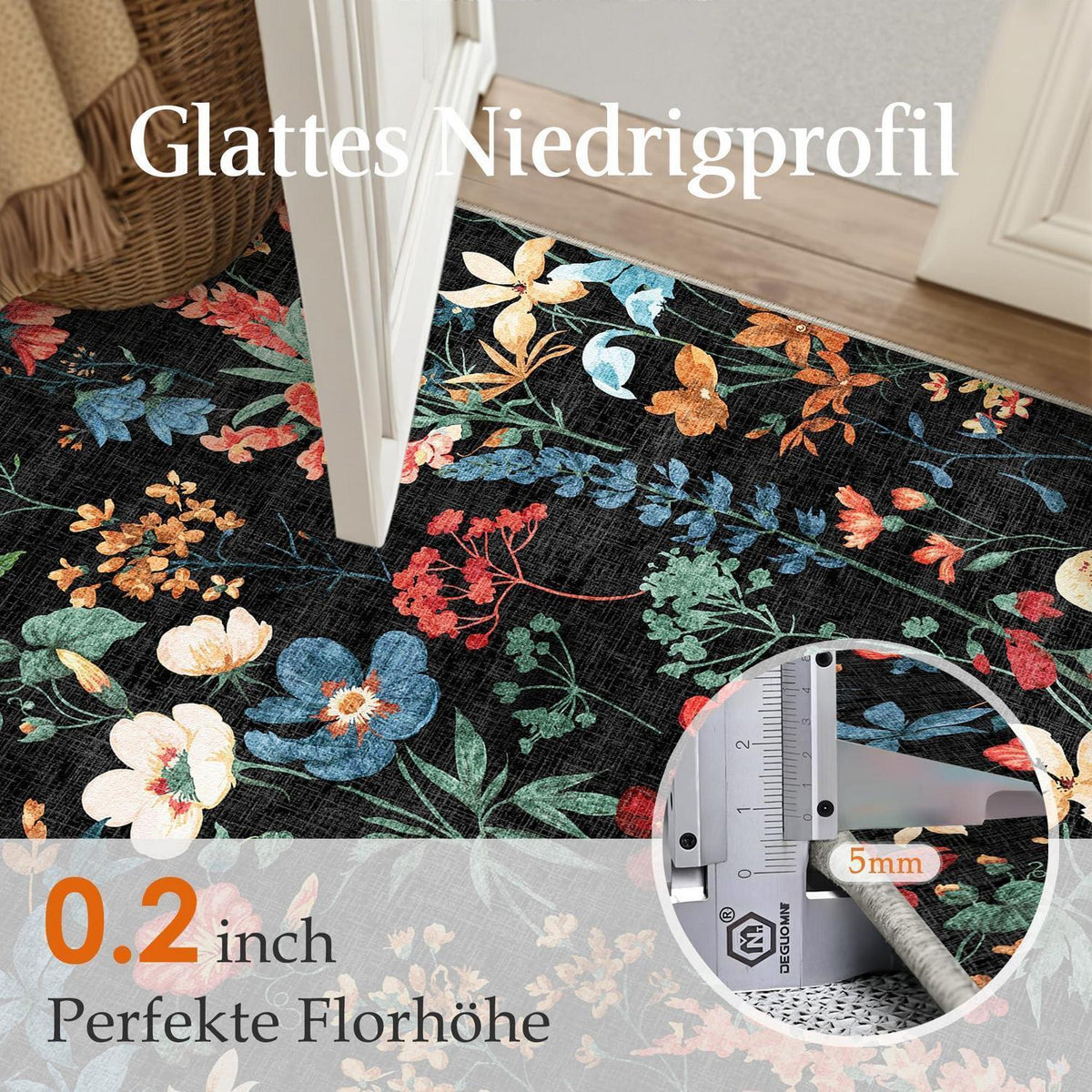 Wohnzimmerteppich Schwarz 160x230cm | Waschbarer Rechteck Teppich
