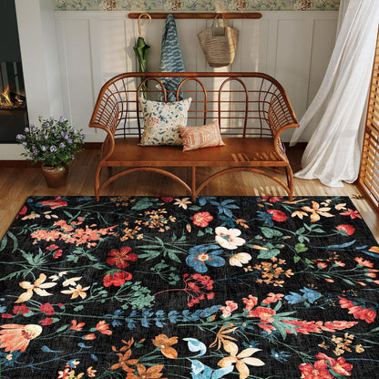 Wohnzimmerteppich Schwarz 160x230cm | Waschbarer Rechteck Teppich