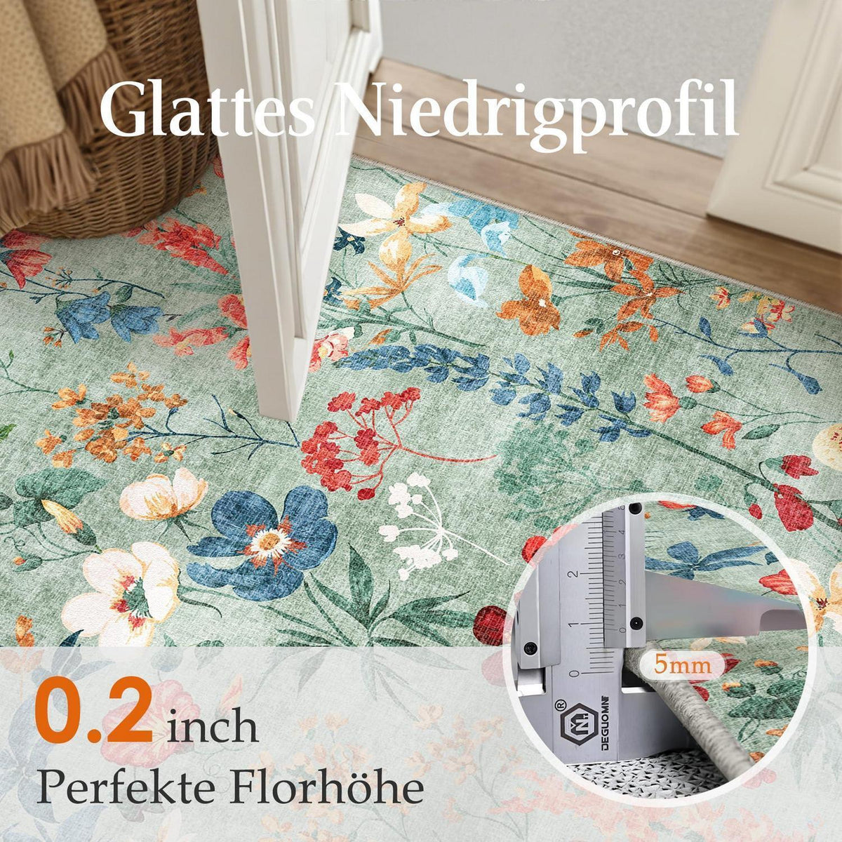 Grüner Wohnteppich 200x300cm – Waschbarer Teppich für Wohnzimmer
