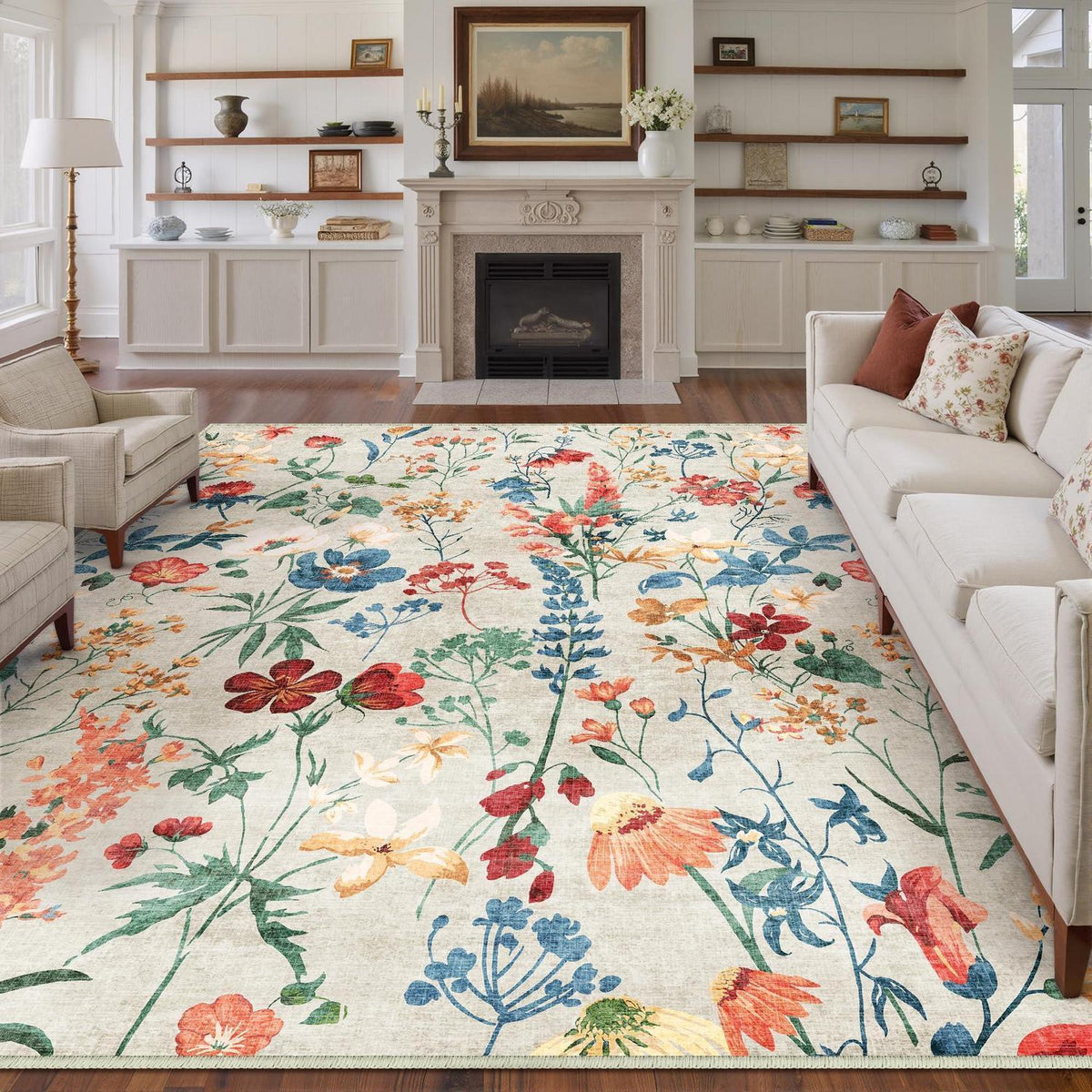 Wohnzimmerteppich 240x300cm Beige – Waschbarer Rechteck Teppich