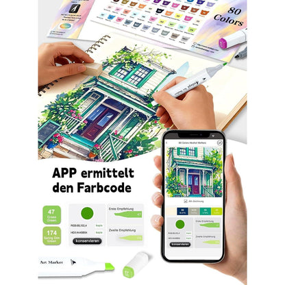 200er Alcohol Marker Set mit App & Ständer-Etui
