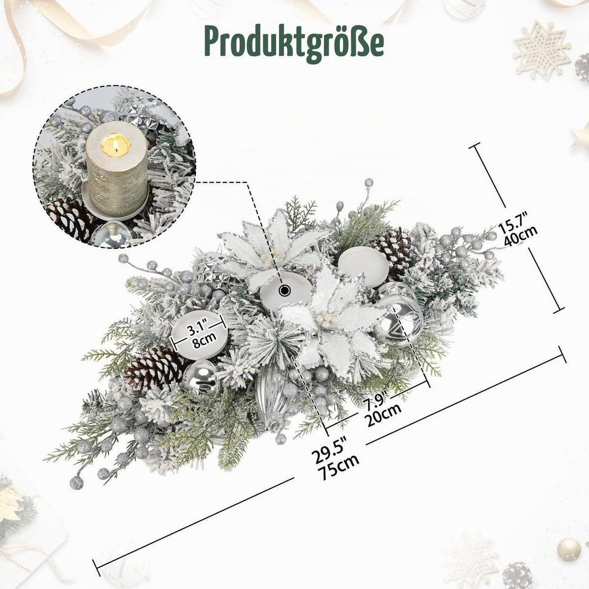 Weihnachts Tropfengirlande Silber-Weiß – Festliche Deko für Tür & Kamin