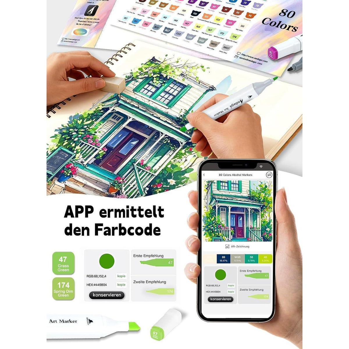 240er Alkohol Marker Set mit App & Ständer-Etui