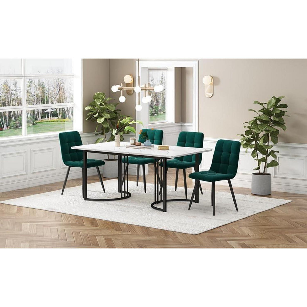 Essgruppe 5-tlg. Modernes Esszimmer-Set mit Samtstühlen