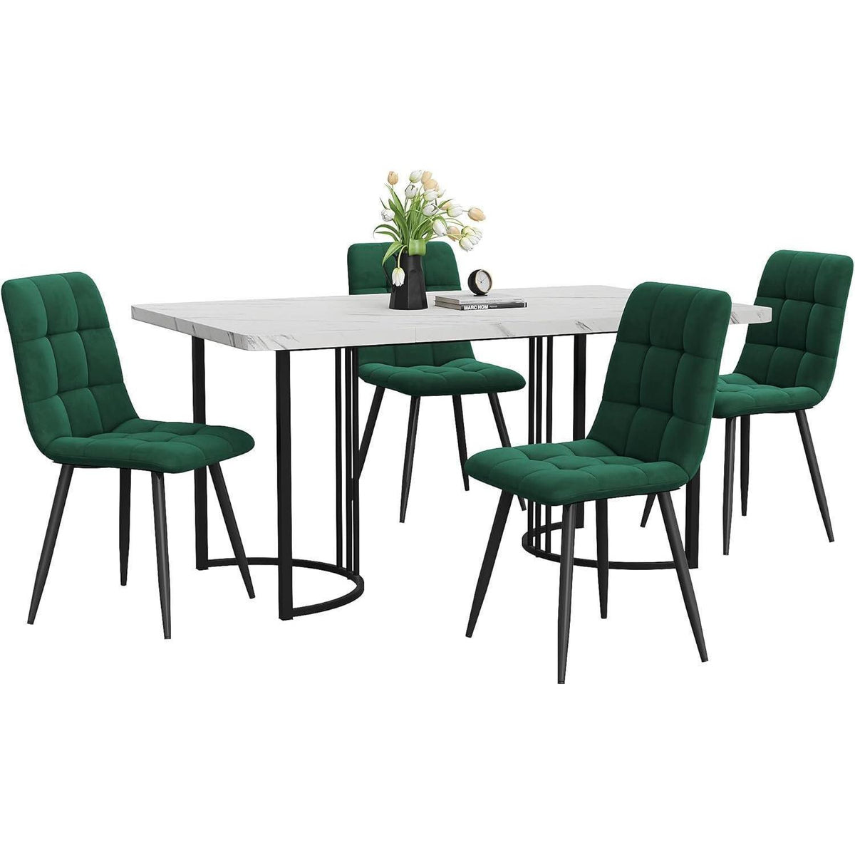 Essgruppe 5-tlg. Modernes Esszimmer-Set mit Samtstühlen