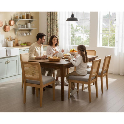 Esszimmerstühle Set 2 Grau Chenille Rattan Holz Retro