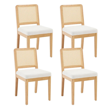 Esszimmerstühle Set 4 – Chenille & Rattan Retro Stil
