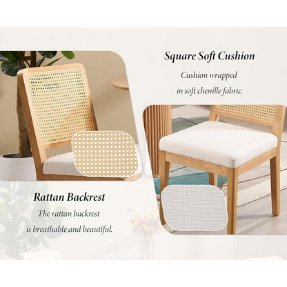 Esszimmerstühle Set 4 – Chenille & Rattan Retro Stil