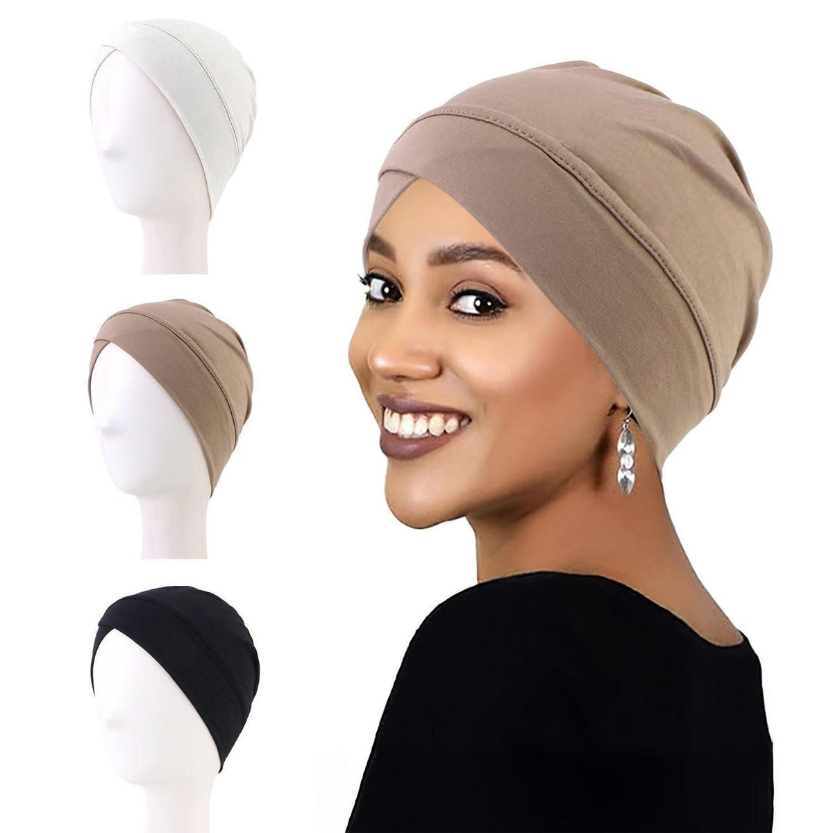 3er Set Baumwoll-Kopftücher für Damen, weich & verstellbar