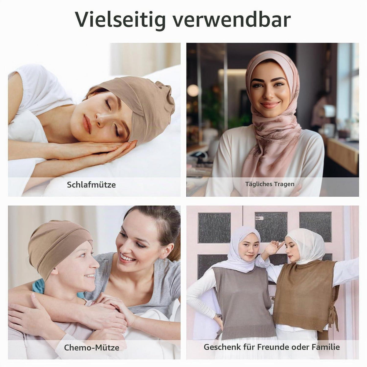 3er Set Baumwoll-Kopftücher für Damen, weich & verstellbar
