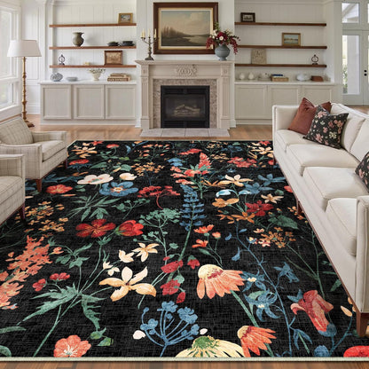 Wohnzimmerteppich 200x300cm Schwarz Grau Waschbarer Teppich Rechteckig