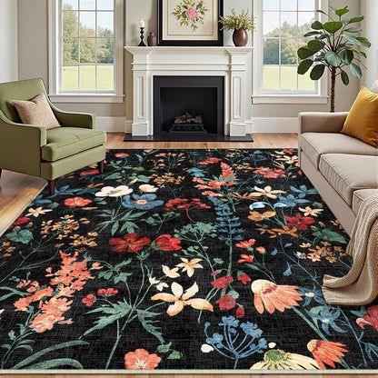 Wohnzimmerteppich 200x300cm Schwarz Grau Waschbarer Teppich Rechteckig