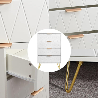 Weißer Kommodenschrank mit 4 Schubladen & Metallfüßen