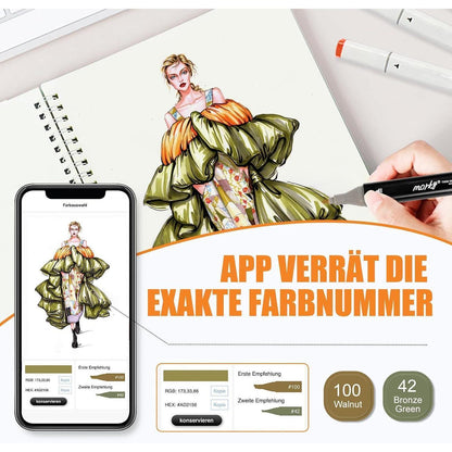 262er Alkohol Marker Set mit App | Doppelspitze & Farbkarte