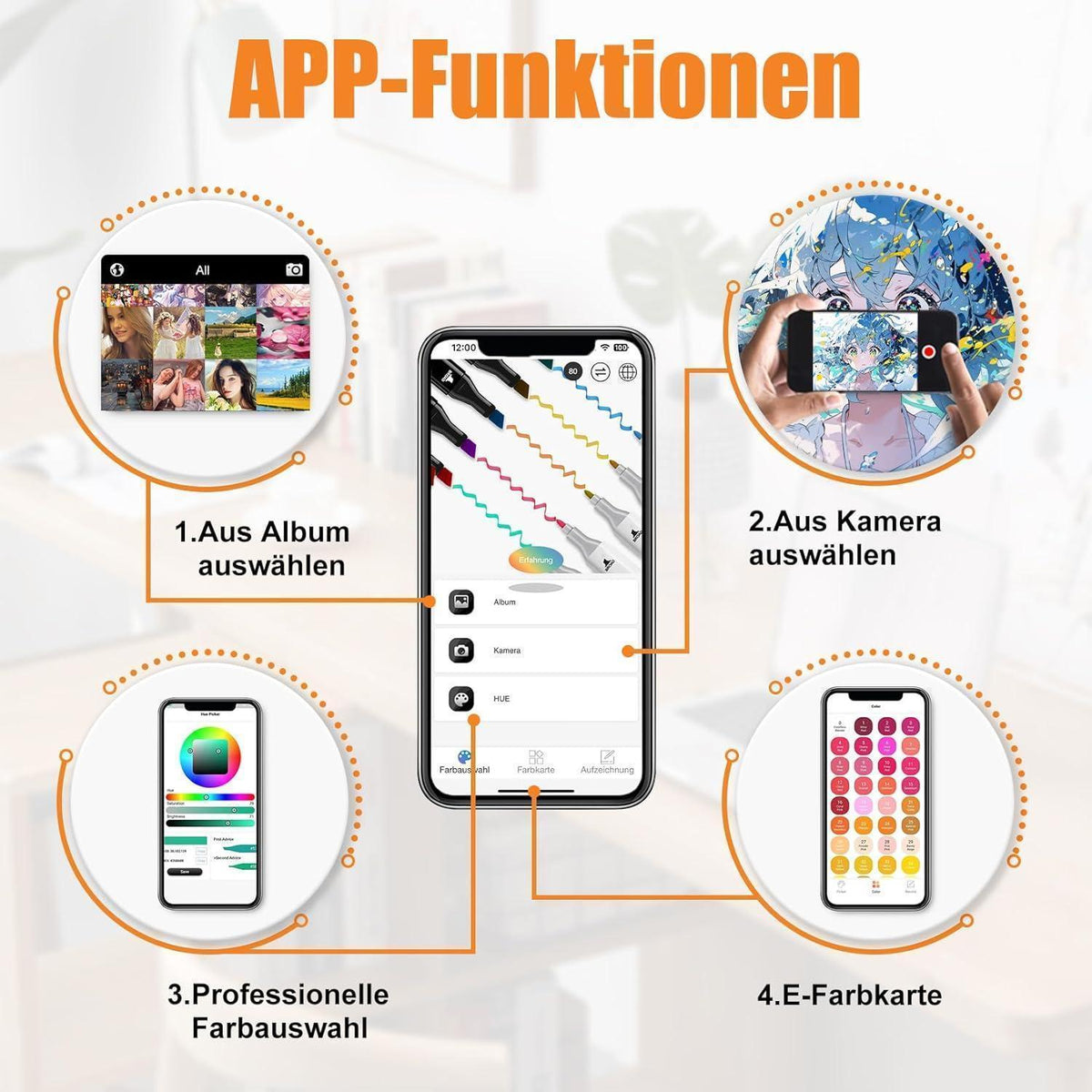 262er Alkohol Marker Set mit App | Doppelspitze & Farbkarte