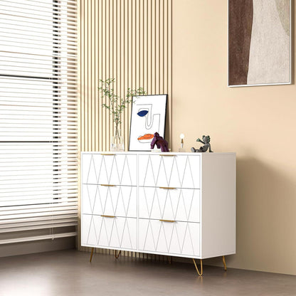 Weißer Kommodenschrank mit 6 Schubladen & Metallfüßen