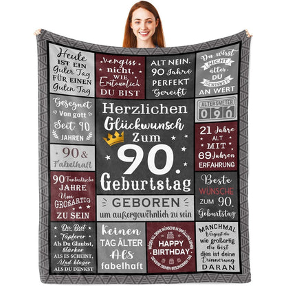 Geburtstagsdecke 90. Geburtstag Mann – Kuschelig & Personalisiert 150x130cm
