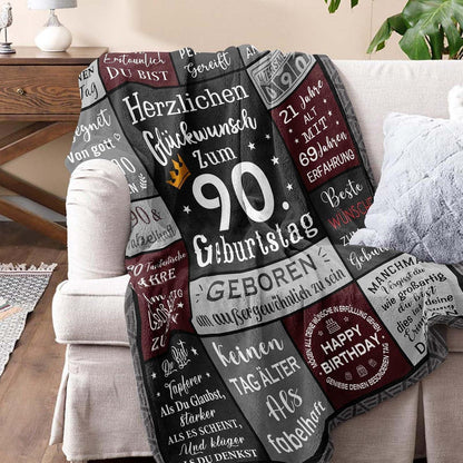 Geburtstagsdecke 90. Geburtstag Mann – Kuschelig & Personalisiert 150x130cm