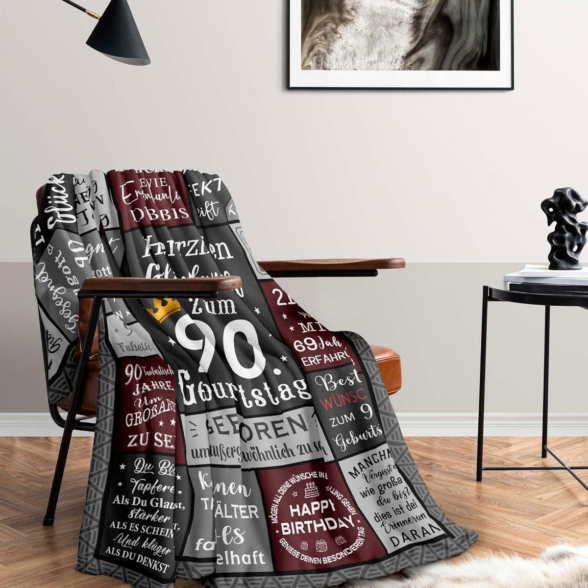 Geburtstagsdecke 90. Geburtstag Mann – Kuschelig & Personalisiert 150x130cm