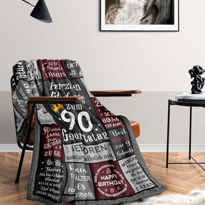 Geburtstagsdecke 90. Geburtstag Mann – Kuschelig & Personalisiert 150x130cm