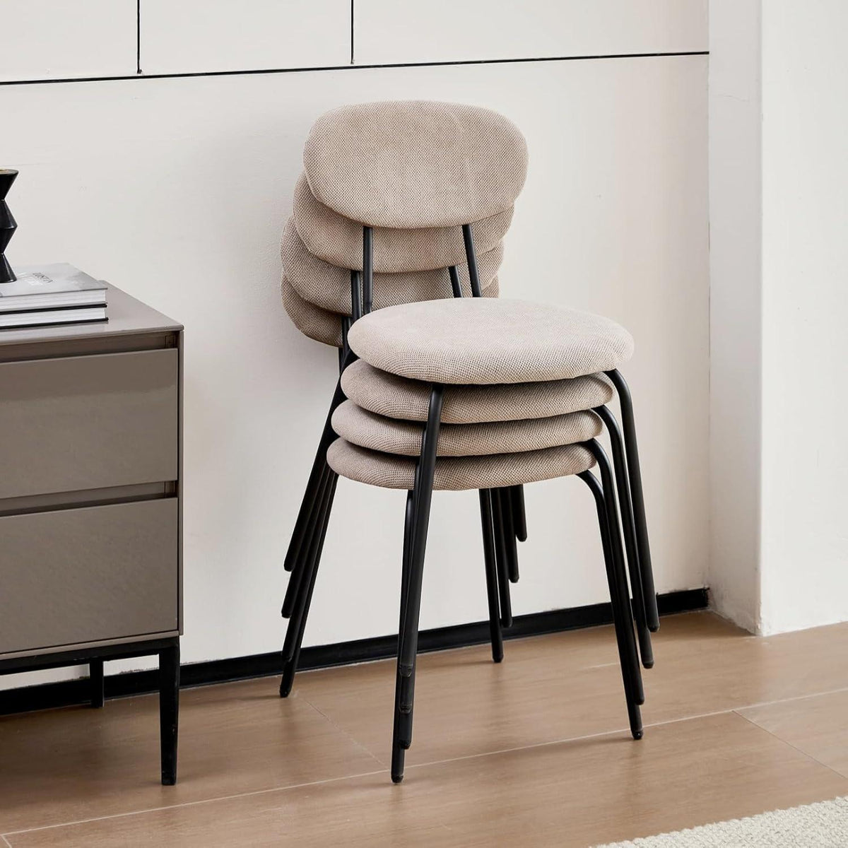 Moderner Esszimmerstuhl 4er-Set, Khaki, Stapelbar