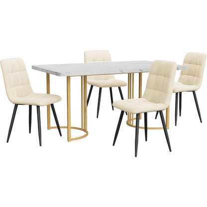 Moderne Essgruppe (5-tlg) mit Samtstühlen 140x80cm