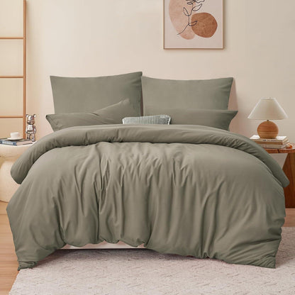 Bettwäsche-Set 220x240cm Taupe Mikrofaser mit Reißverschluss