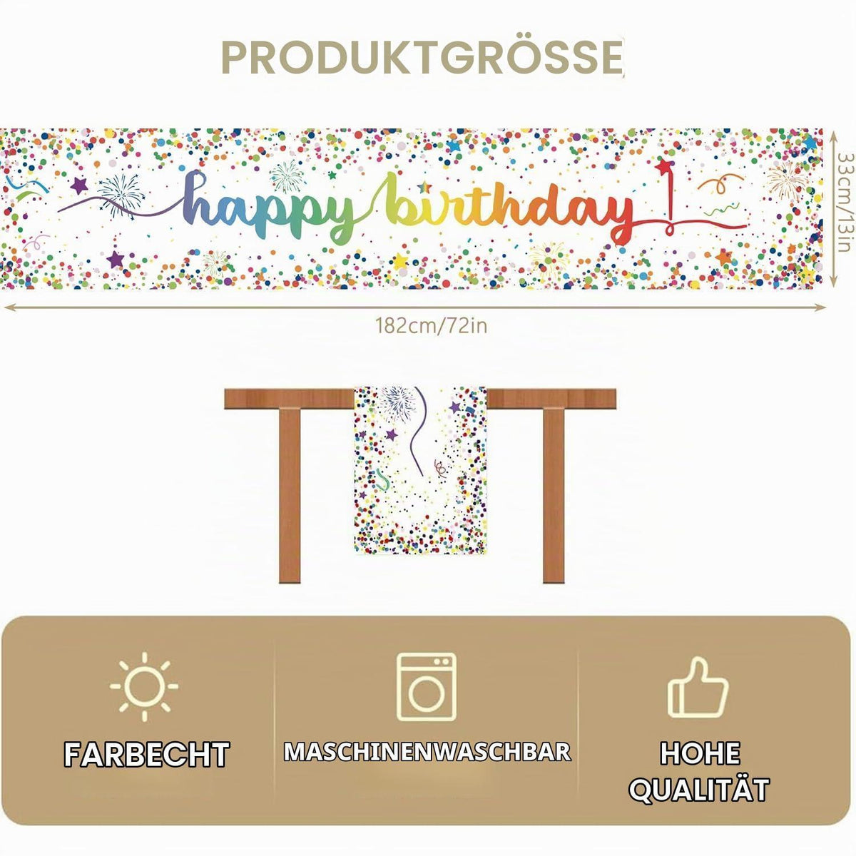 Geburtstag Tischläufer Konfetti Deko 180x35 cm Party Tischdecke