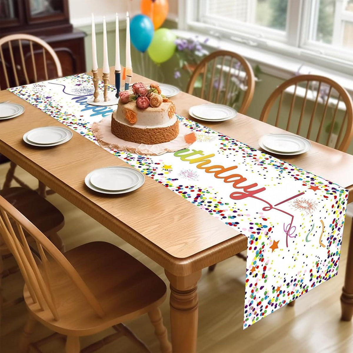 Geburtstag Tischläufer Konfetti Deko 180x35 cm Party Tischdecke