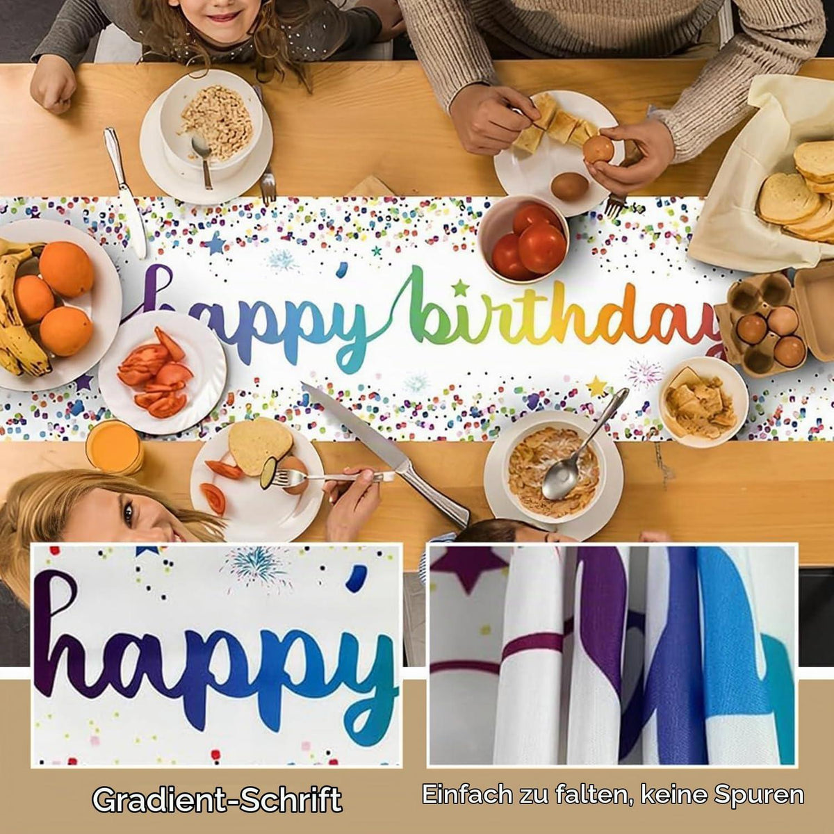 Geburtstag Tischläufer Konfetti Deko 180x35 cm Party Tischdecke