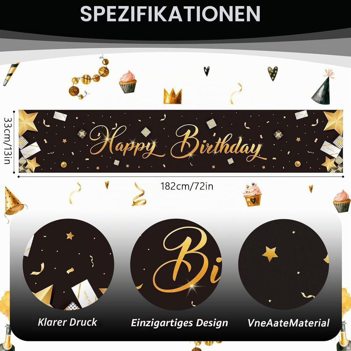 Tischläufer Geburtstag Deko Schwarz Gold Happy Birthday