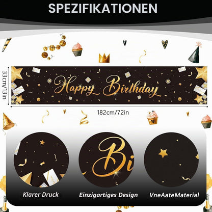 Tischläufer Geburtstag Deko Schwarz Gold Happy Birthday