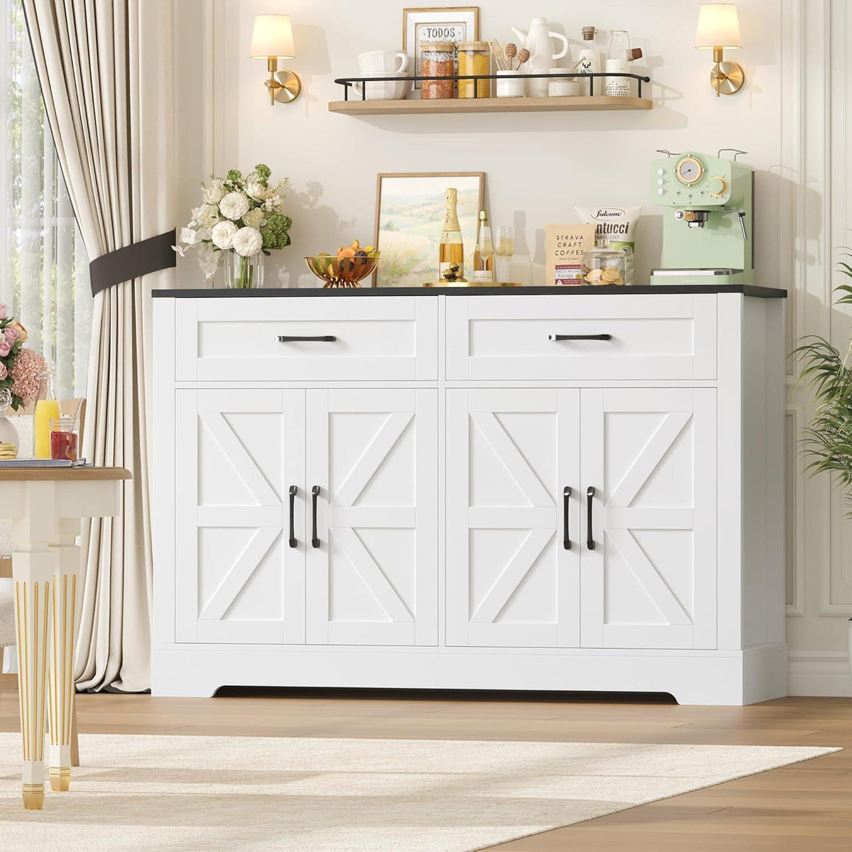 Sideboard Küchenbuffet Schwarz Weiß mit Schubladen & Türen