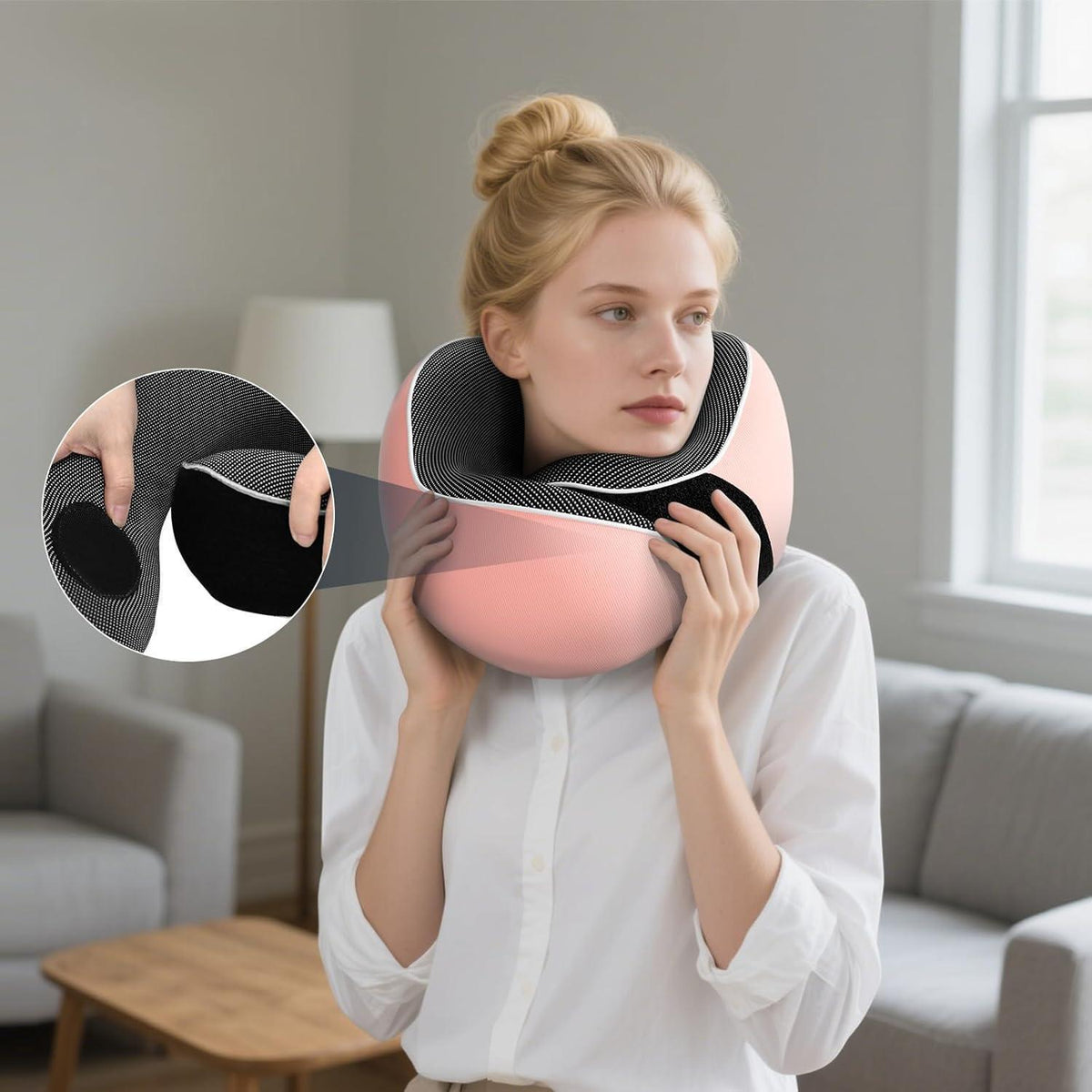 Reisekissen Memory Foam verstellbar mit Zubehör Rosa