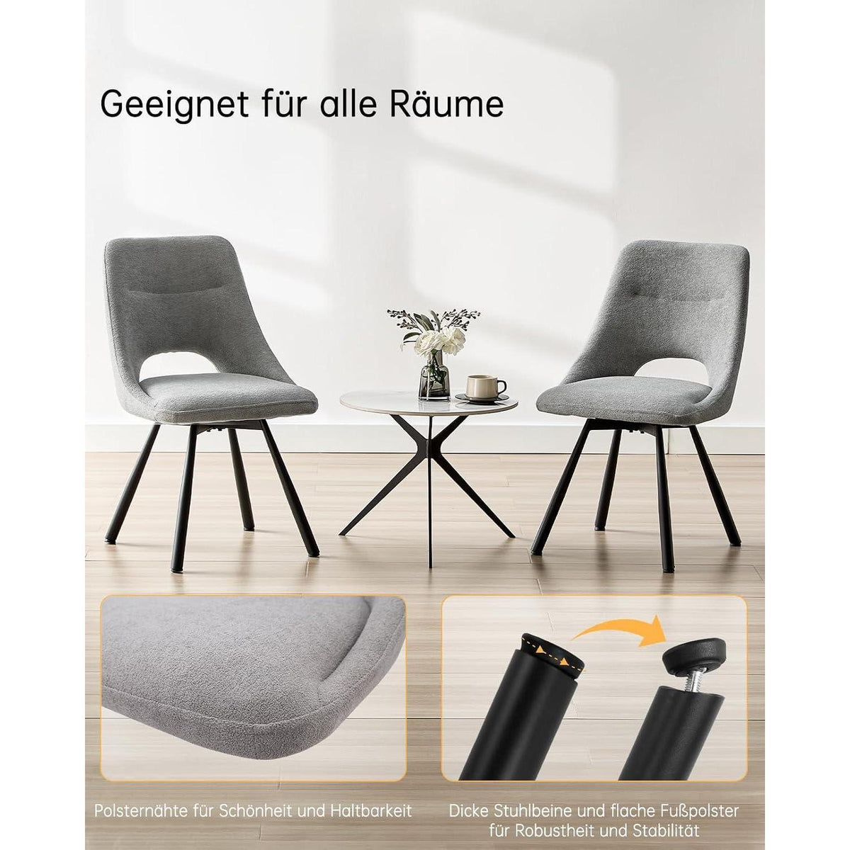Drehbarer Esszimmerstuhl Set 6 | Kaschmir-Stoff, Ergonomisch & Bequem