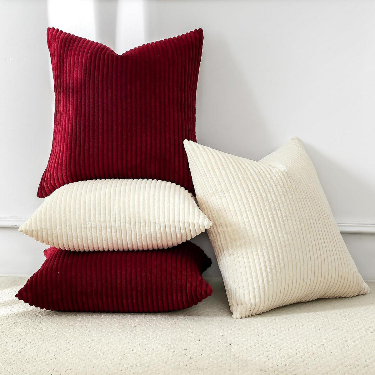 Cord Kissenbezüge 4er Set – 40x40 cm Creme Beige Burgund